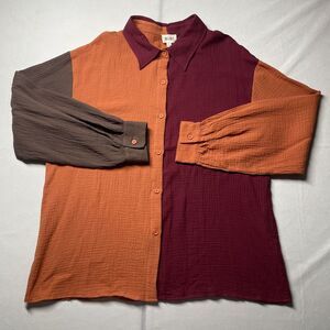 NWT BiBi Women's Color Block Button-Up Shirt - Size XL